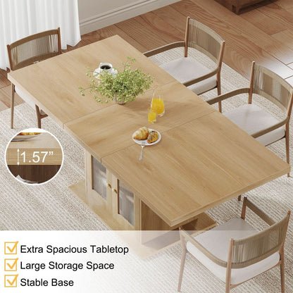 63 Inch Light Oak Farmhouse Dining Table For Four To Six