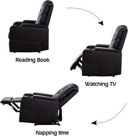 Black Leather Power Recliner With Usb And Cup Holders