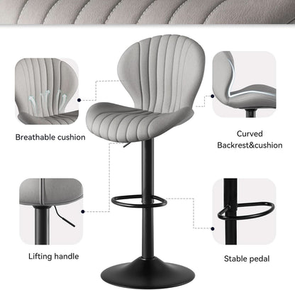 Light Grey Swivel Bar Stools Set Of 3 With High Backrest