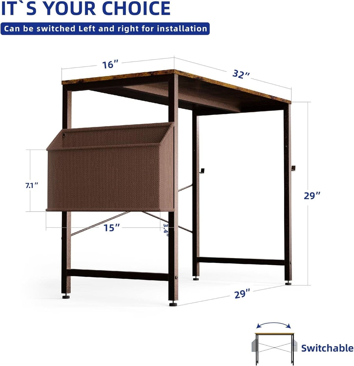 32 Inch Computer Desk For Small Spaces With Storage And Headphone Hook