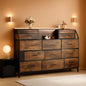 SeventyTwoInch Wide Dresser With Fabric Drawers RusticBrownWoodTop