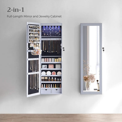 47.2 Inch Tall Lockable Jewelry Cabinet With Mirror Gray