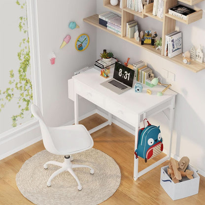 White Desk With Drawers 32 Inch Space Saving Home Office Desk