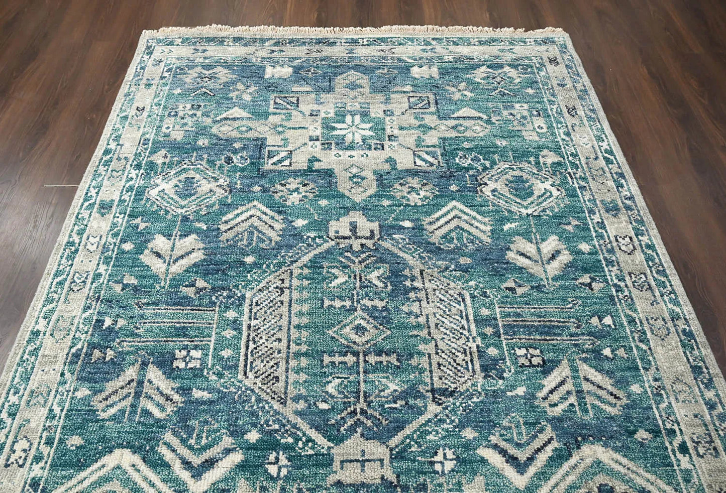 Multi Size Turquoise, Gray Hand Knotted Arts & Crafts 100% Wool Turkish Oushak Traditional Oriental Area Rug