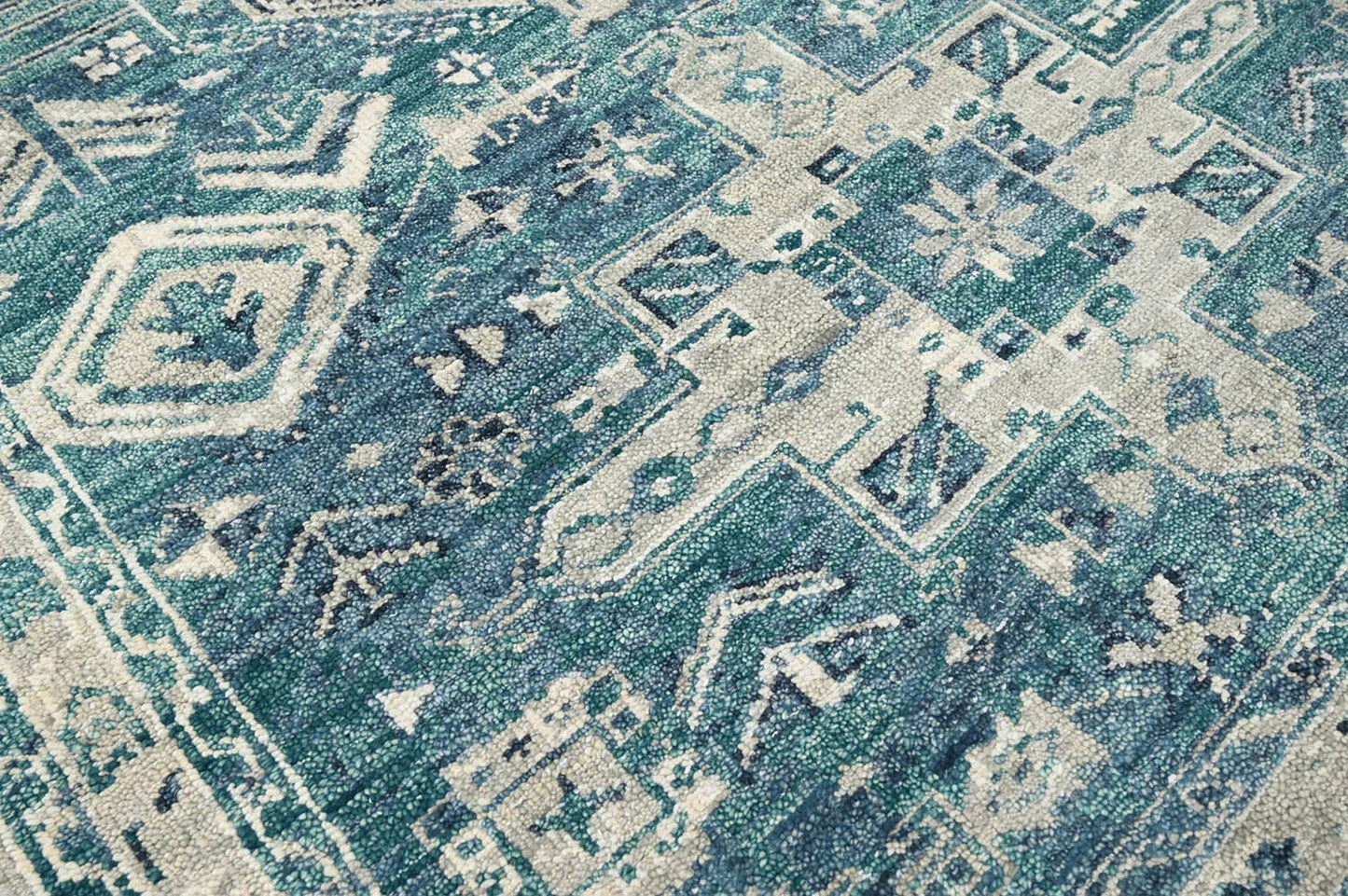 Multi Size Turquoise, Gray Hand Knotted Arts & Crafts 100% Wool Turkish Oushak Traditional Oriental Area Rug