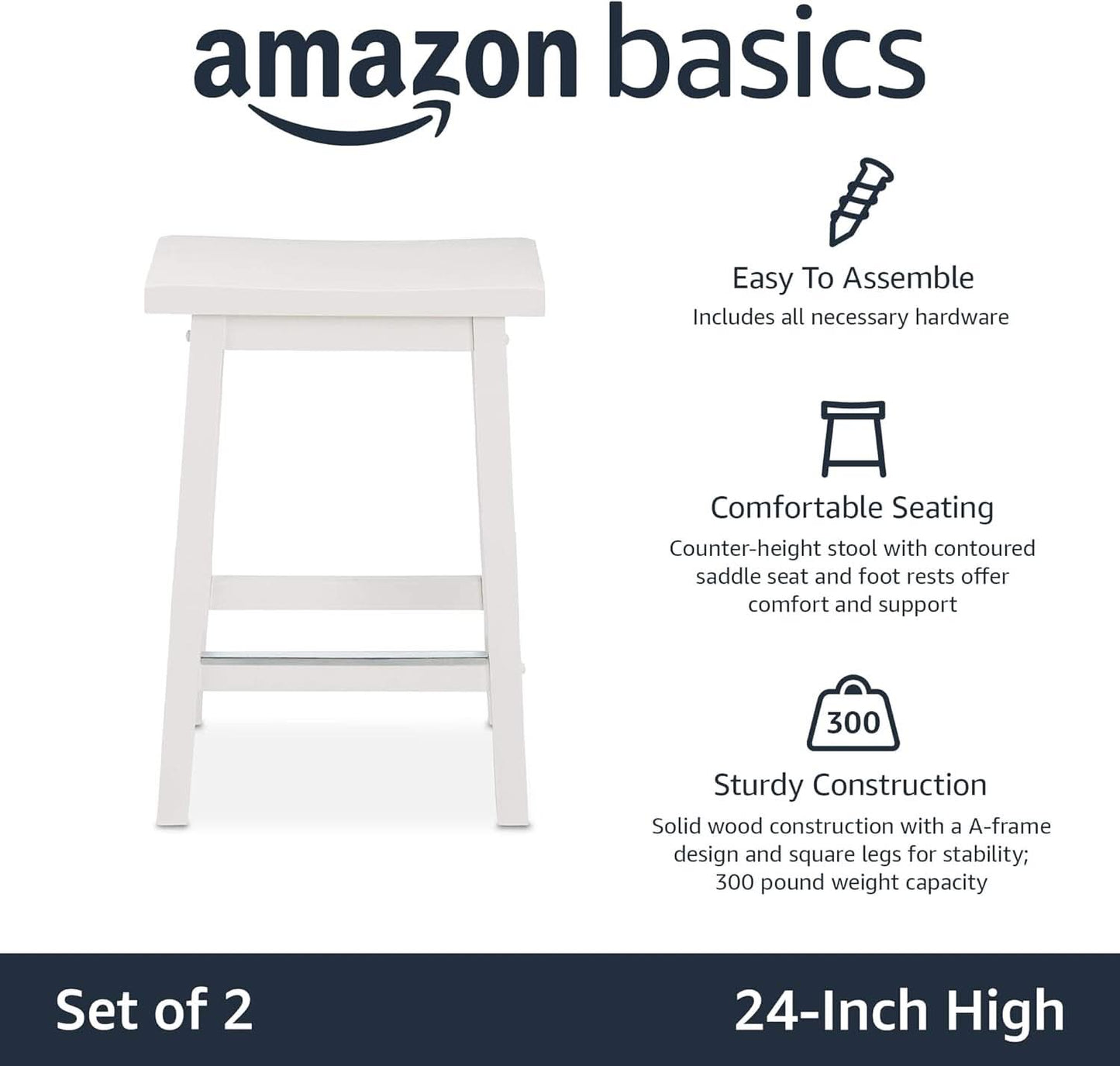 Solid Wood Saddle Seat Counter Height Bar Stool White 24 Inch Set Of 2