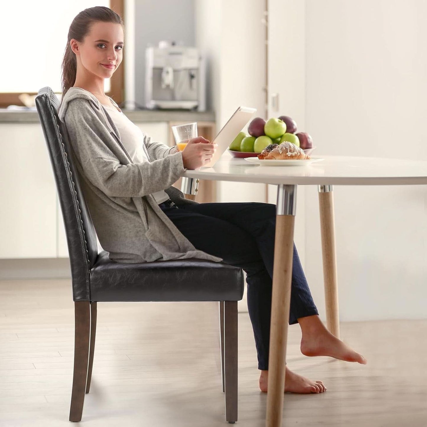 Six Piece Dark Brown Dining Chairs Living Room Set