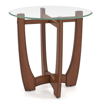 Round Glass End Table with X-Shaped Base - 23.5 Inch