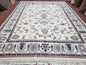 Ivory & Teal Indo Persian Area Rug 9x12, Wool Hand-Knotted Oriental Carpet, 9 x 12 Soft Traditional Living Room Rug, Dining Room Rug
