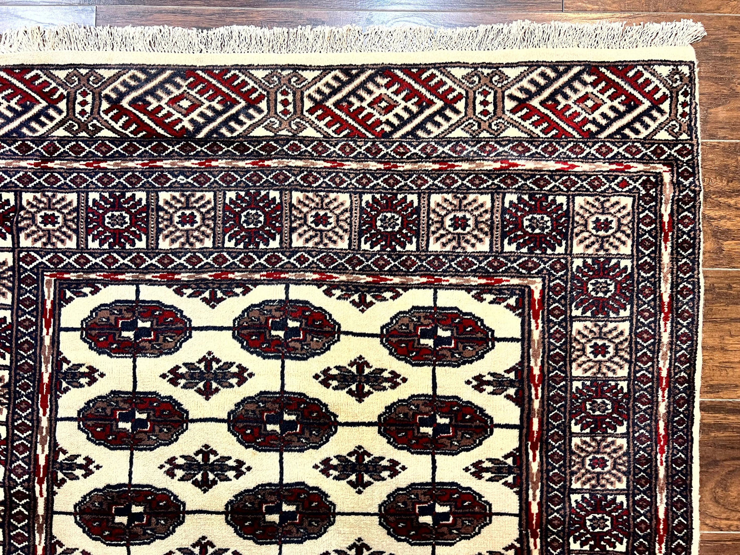 Pakistani Bokhara Rug 4x6, Turkoman Carpet, Vintage Handmade Wool Rug, Ivory