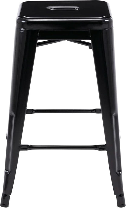 24 Inch Black Metal Bar Stools Set of 2 Backless Indoor Outdoor Square Seat Counter Height