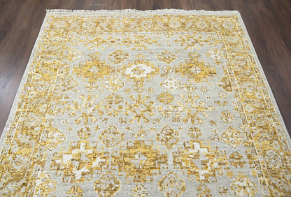 Multi Size Gray, Gold Hand Knotted 100% Wool Turkish Oushak Transitional Oriental Area Rug