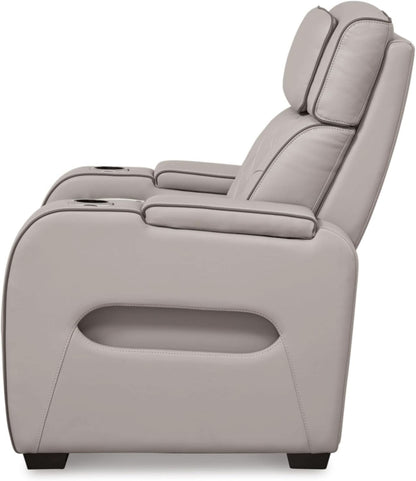 Light Gray Leather Power Recliner With Adjustable Headrest