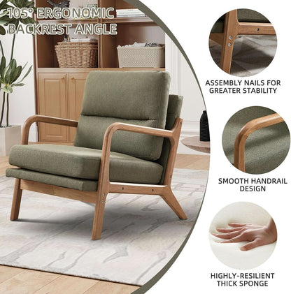 Mid Century Emerald Linen Upholstered Accent Chair