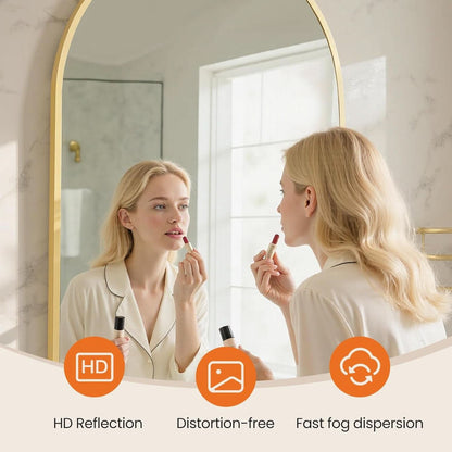 24x36 Arched Gold Bathroom Wall Mount Mirror Metal Frame
