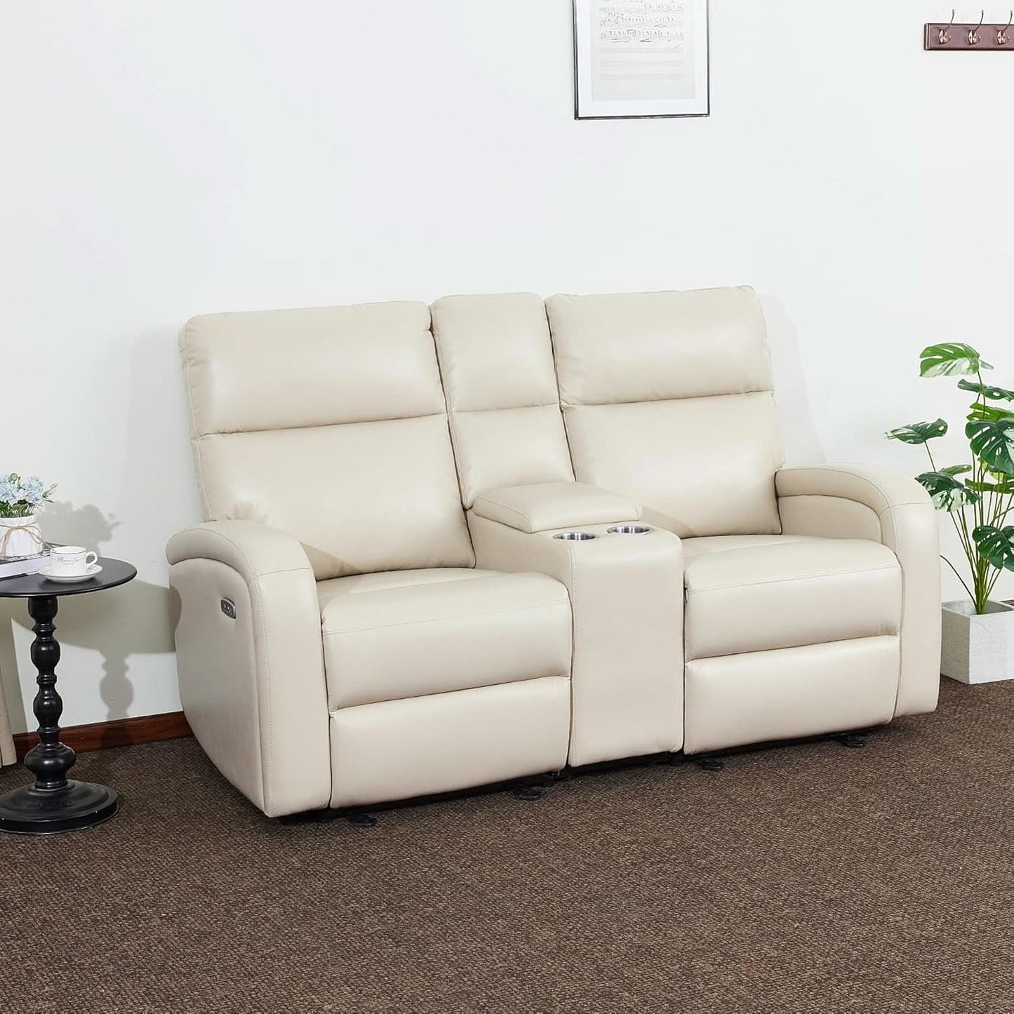 65.7 Inch Wall Hugger Recliner Loveseat Beige USB C