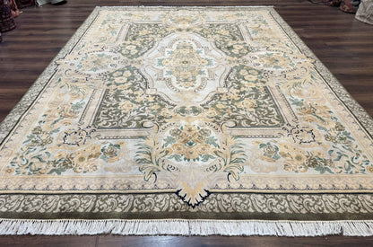 Aubusson Rug 8x10, Very Fine 225 KPSI, Floral, French European Design, Pakistani Carpet