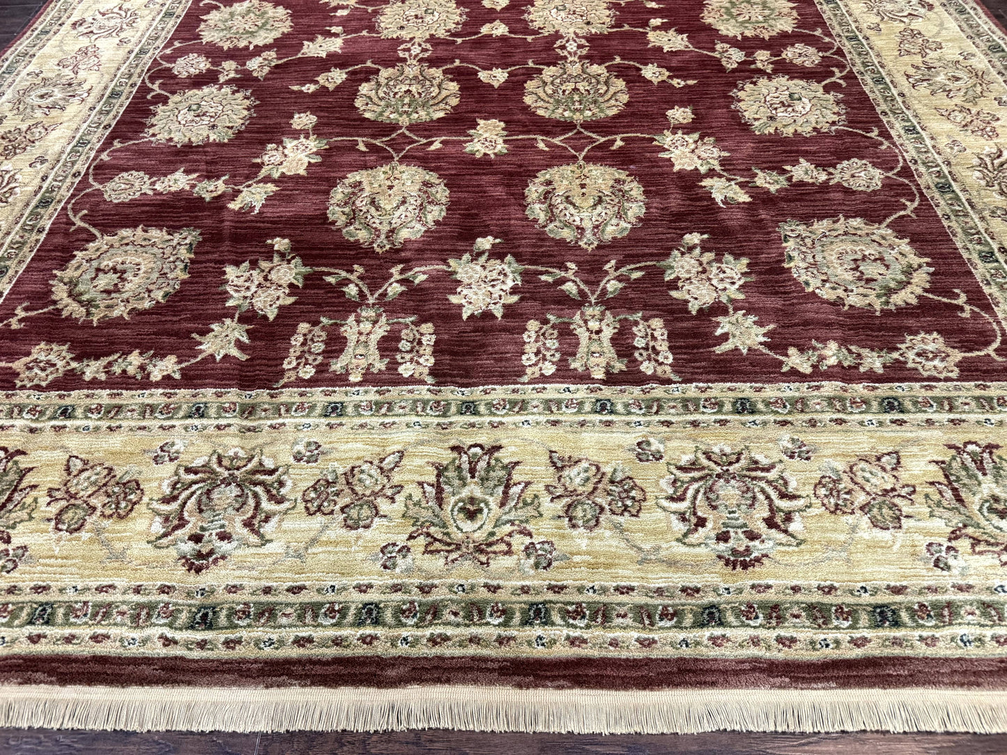 Traditional Wool Oriental Rug 9x13, Large Power Loomed Carpet, Burgundy