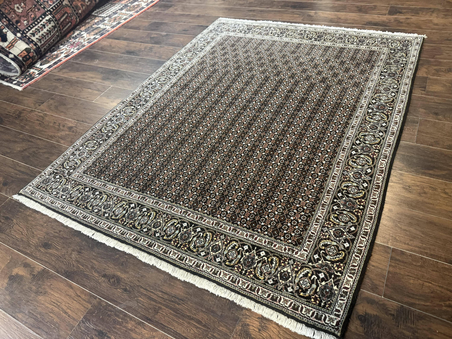 Persian Tabriz Rug 5x7, Black, Allover Pattern