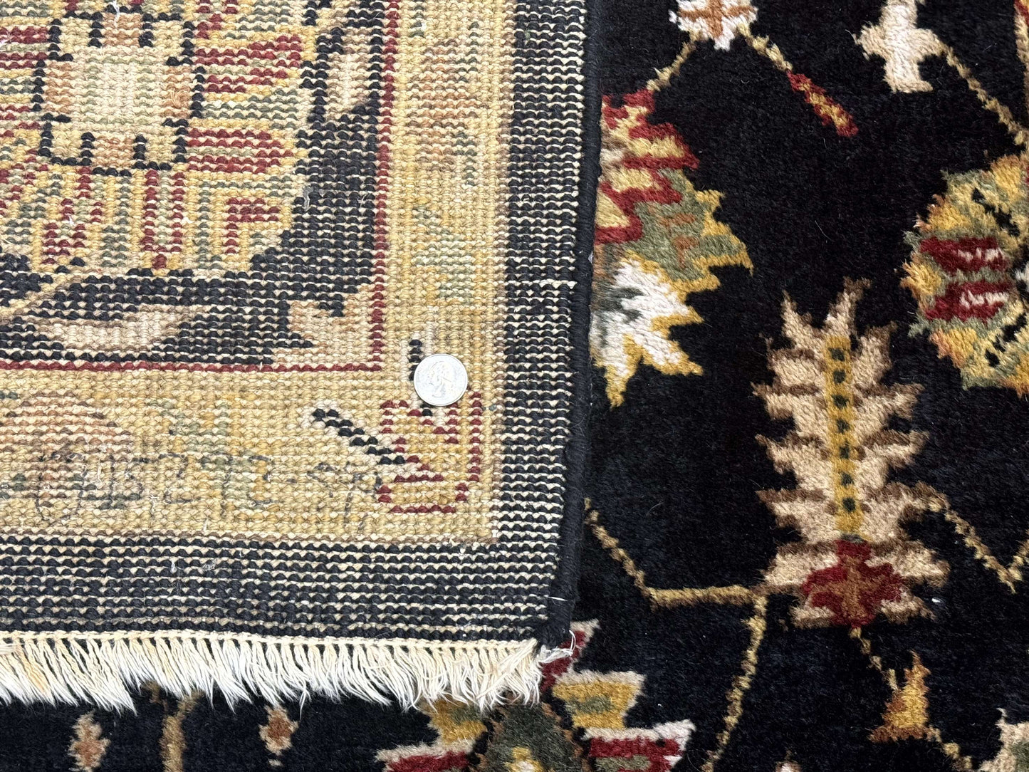 Indo Persian Mahal Rug 8x10, Black and Gold, Wool Hand Knotted Oriental Carpet
