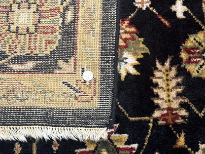 Indo Persian Mahal Rug 8x10, Black and Gold, Wool Hand Knotted Oriental Carpet
