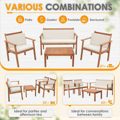 4 Piece Patio Bistro Set With Water Resistant Cushions In Acacia Wood