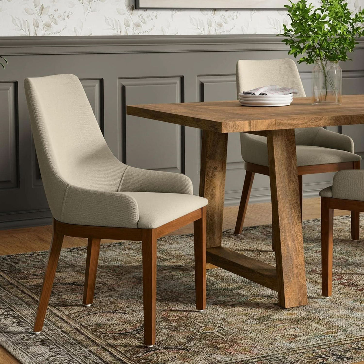 Stephanie Contemporary Dining Chair Set Of 2 In Natural Linen Look Fabric