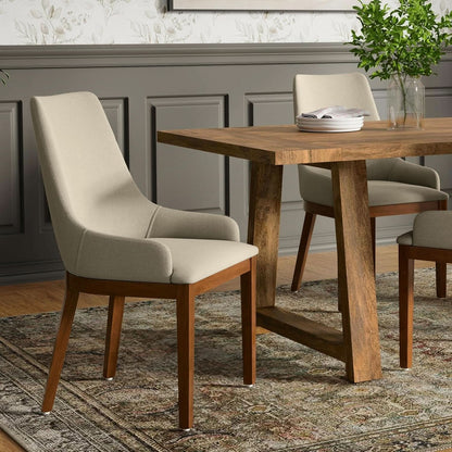 Stephanie Contemporary Dining Chair Set Of 2 In Natural Linen Look Fabric