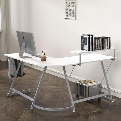 Vista L Shape Desk With Removable Monitor Stand White