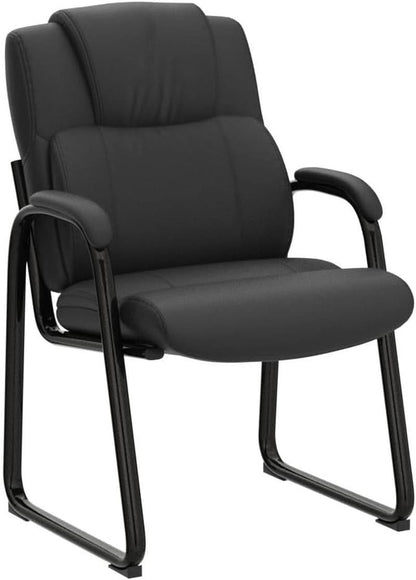 Black Leather Guest Chair 2 Pack With Padded Armrests