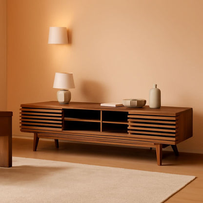 70 Inch Mid Century Modern Walnut TV Stand Console