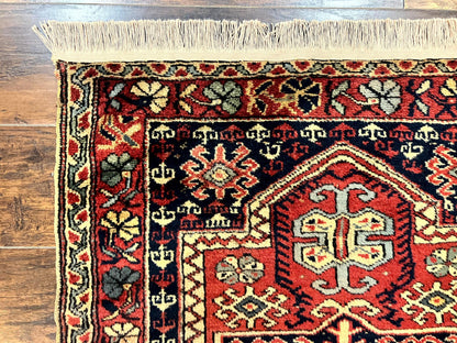 Antique Turkish Sparta Rug 3x4, Geometric Caucasian Pattern, Vintage Handmade Tribal Wool Carpet