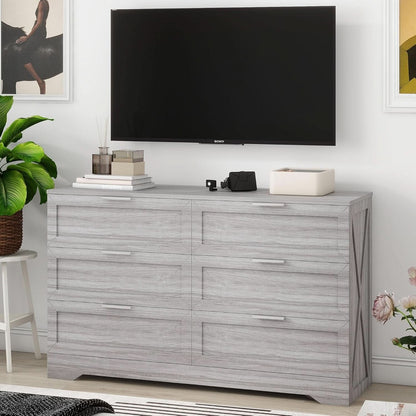 Wash Grey Six Drawer Contemporary Hardwood Dresser