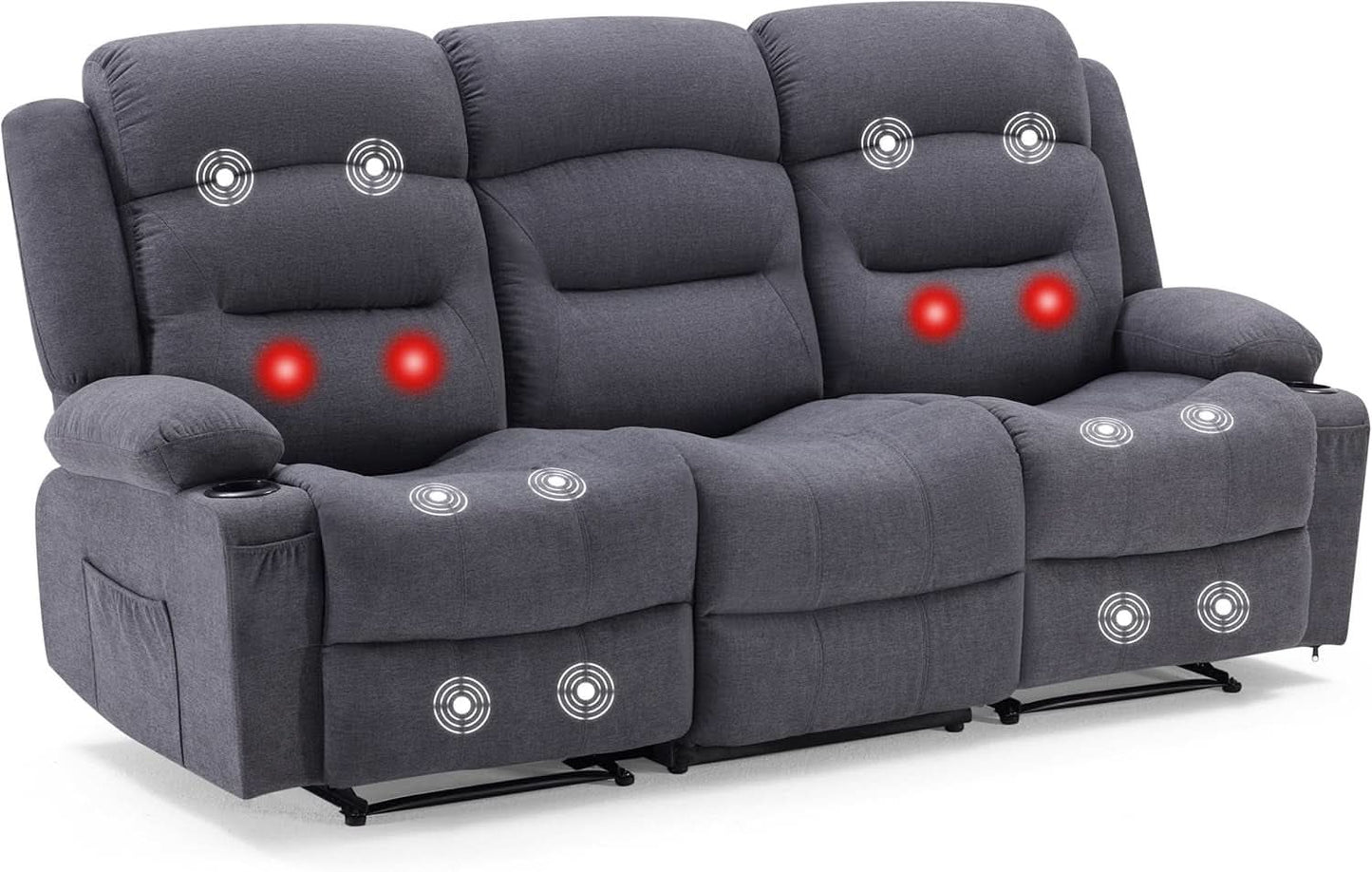 Oversized Charcoal Grey Recliner Sofa With USB Port And Heated Massage
