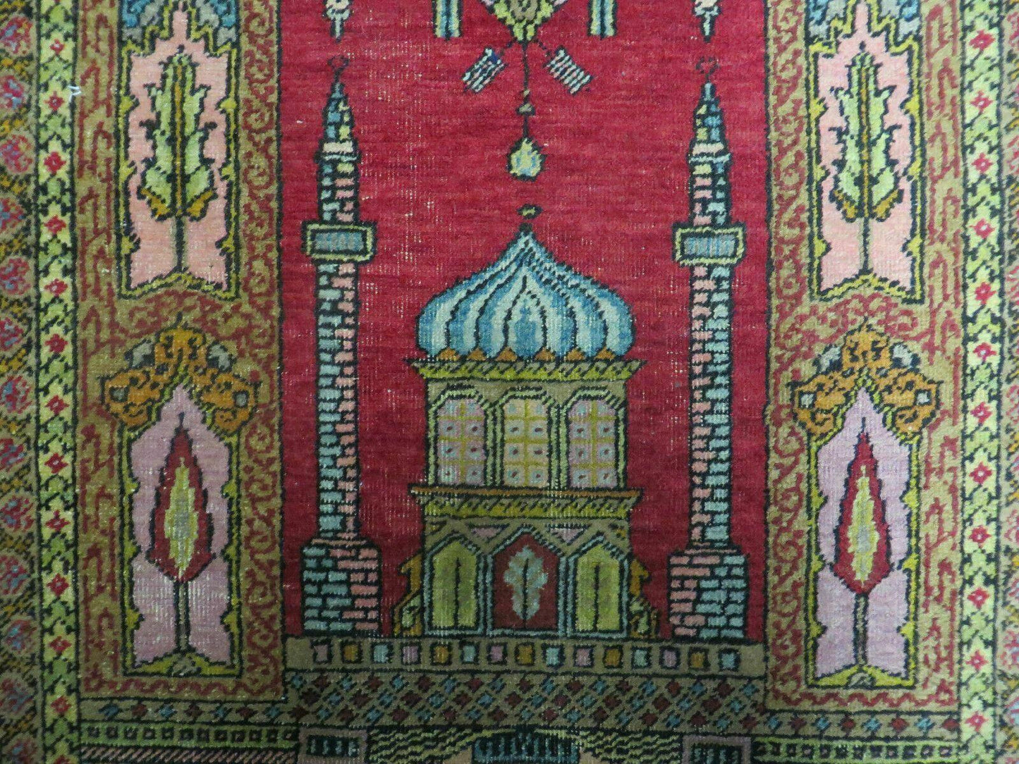 4' X 6' Antique 1920s Handmade Turkish Mehrab Design Wool Rug Lantern Beautiful