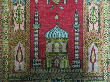 4' X 6' Antique 1920s Handmade Turkish Mehrab Design Wool Rug Lantern Beautiful