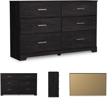 Six Drawer Dresser With Black Matte Engineered Wood