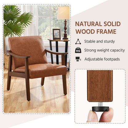 Brown PU Leather Accent Chairs Set of 2 Mid Century Modern