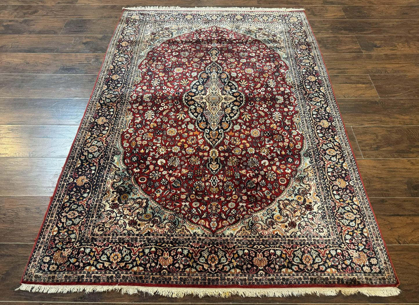 4x6 Silk Rug, Very Fine 650 KPSI, Silk Persian Carpet, Red, Floral Medallion, Sino Persian