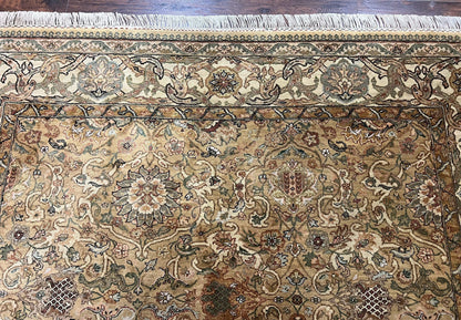 Indo Mahal Rug 8x10, Indian Jaipur Rug 8 x 10 ft, Wool Indo Persian Carpet, Handmade Traditional Floral Area Rug, Olive Green, Vintage Rug