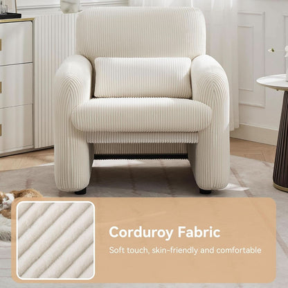 Corduroy Upholstered Accent Chair White Lumbar Pillow