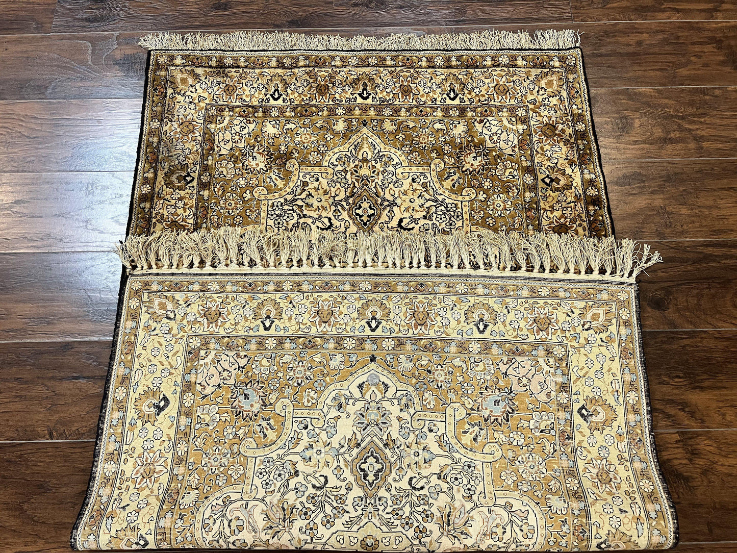 Persian Qum Silk Rug 3.5 x 5.5, Floral Medallion, Very Fine 350 KPSI, Handmade Silk on Silk Rug, Vintage