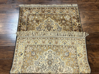 Persian Qum Silk Rug 3.5 x 5.5, Floral Medallion, Very Fine 350 KPSI, Handmade Silk on Silk Rug, Vintage