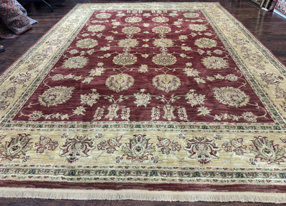 Traditional Wool Oriental Rug 9x13, Large Power Loomed Carpet, Burgundy