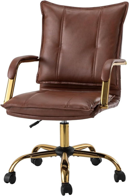 Faux Leather Home Office Desk Chair Adjustable Height Brown