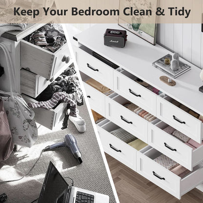 White 59 Inch Premium Modern Multicompartment Dresser