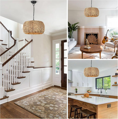 5 Light Farmhouse Rattan Chandelier Natural Water Hyacinth Shade