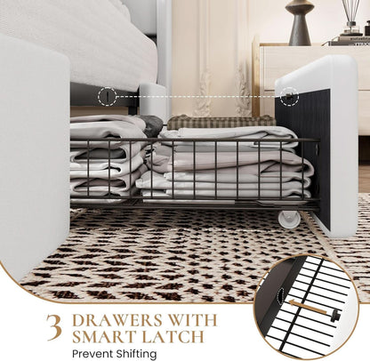 White Velvet Upholstered Bed Frame With USB Type C Ports