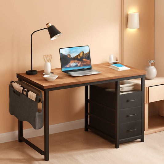 32-Inch Vintage Desk With Drawers And Charging Station