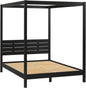 Modern Black Queen Canopy Bedframe with Slatted Headboard